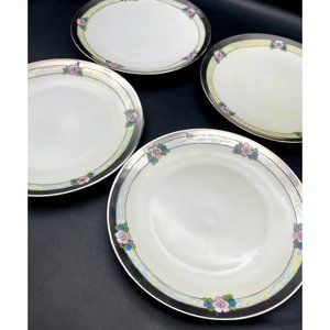 Antique Thomas Bavaria Set of 4 Dessert Plates Opal-Hue Lusterware Pink Flowers